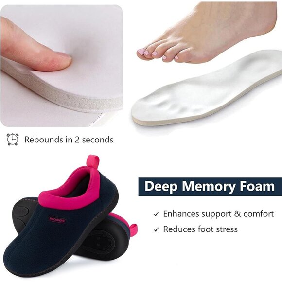 Women's Black Pink Two Tone Fleece Foam Closed Back Rubber Sole Slipper Boot - Picture 4 of 6